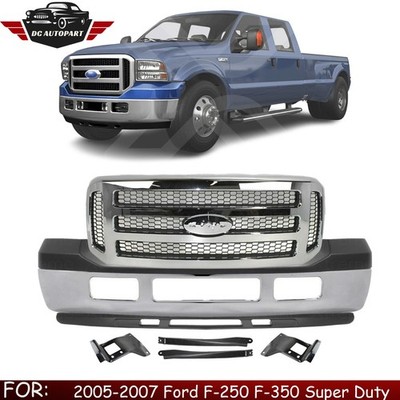 Front Bumper Chrome & Bumper Brackets For 2005-2007 Ford F-250 F-350 Super Duty