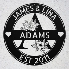 Custom Couple Metal Sign Monogram Initial Last Name Family Wall Art Gift Decor
