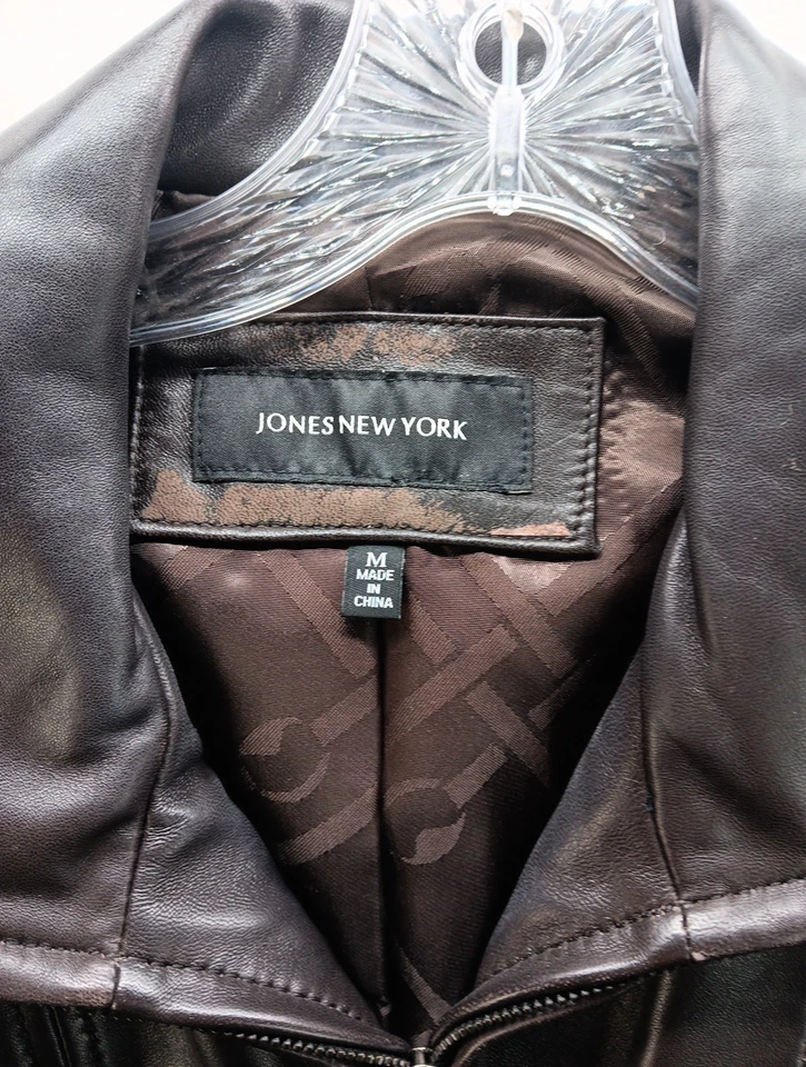 Chaqueta de Cuero Jones New York Talla: Mediana Marrón Cremallera Completa Forrada de Cuero Genuino Foto 2 de 4