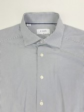 Eton Slim Size 15.5 Euro 39 White Black Dot Pattern Polyamide Mens Long Sleeve