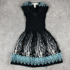 Max Studio Dress Womens Small Black Blue Embroidered Fit Flare Boho Party Fairy