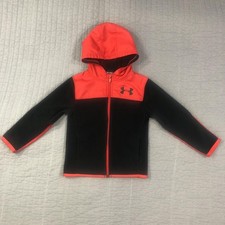 Under Armour Jacket Youth 4 Black Red Full Zip Hooded Fleece Logo Boys Outdoor