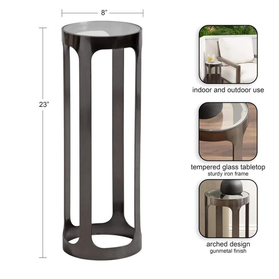 Mesa de Beber Exterior Dahl Moderna Redonda con Tapa de Vidrio 8 x 8 x 23 Vidrio Transparente y Gr... Foto 2 de 4