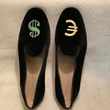 Stubbs Wootton Velvet Smoking Loafers Mens 12 Embroidered Dollar Sign Euro Black