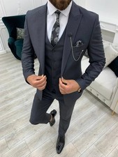 Men Grey 3 Piece Suit Wedding Dinner Party Wear Suits Coat Vest Pant 