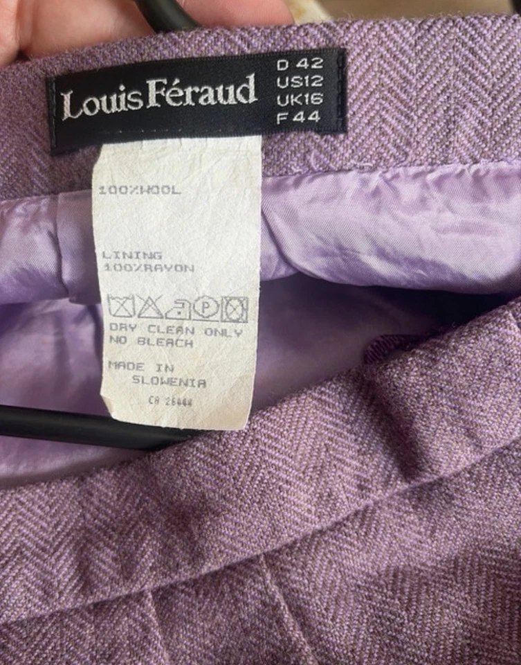Louis Féraud Jupe crayon violette tweed chevron laine/rayonne T42 doublée - Photo 4/4