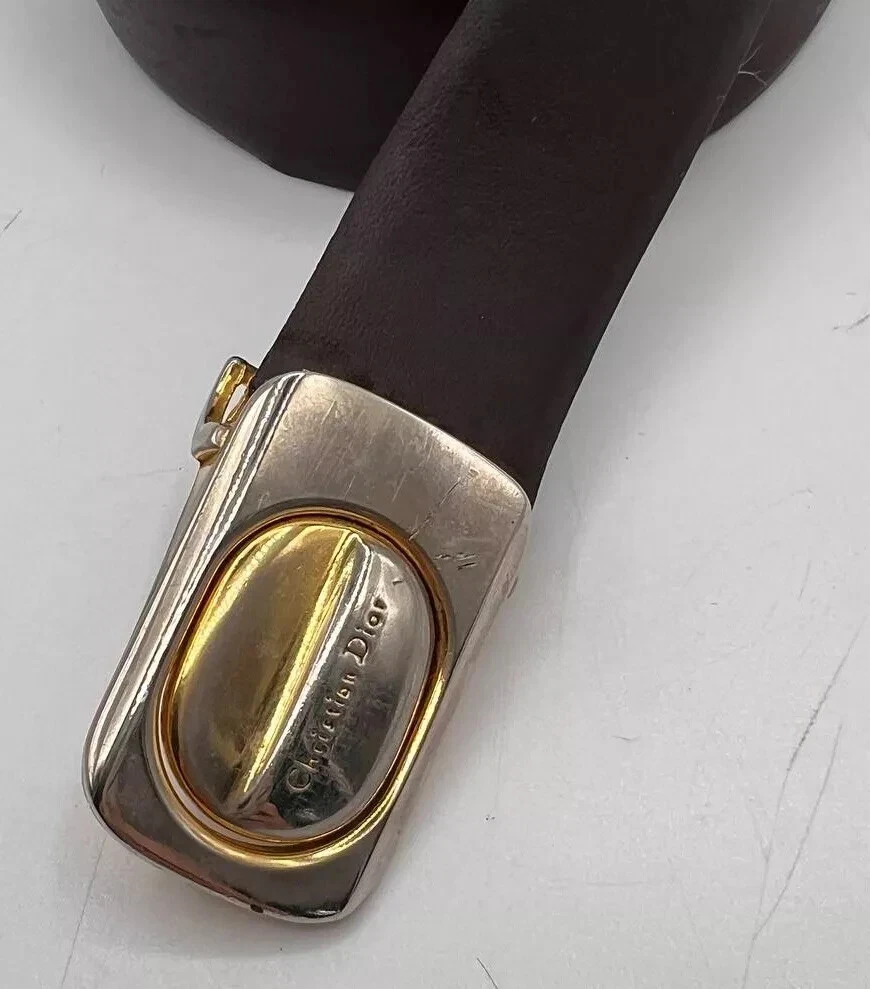 Christian Dior Vintage Leather Belt Two Tone Logo
