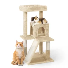 Caphaus Multi-Level Cat Tower 37" with Widened Perch & Scratching Posts - Beige