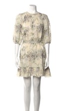 Zimmermann Floral Print Mini Dress Linen Puff sleeves Small