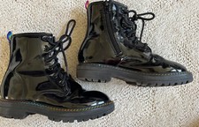 Kurt Geiger London BIRDIE Black Patent Leather Lace Up Ankle Boots Girl Size 2