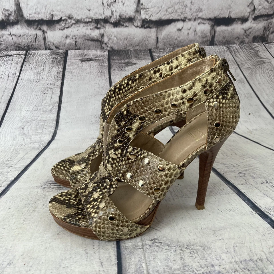 Stuart Weitzman Heels Womens Size 6.5 M Zip Up Snake Leather Sandals Pumps - Image 3 of 4