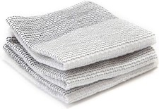 Set of 3 Organic Cotton Dish Cloths Gray Extra Soft Absorbent Scrubbing Loops