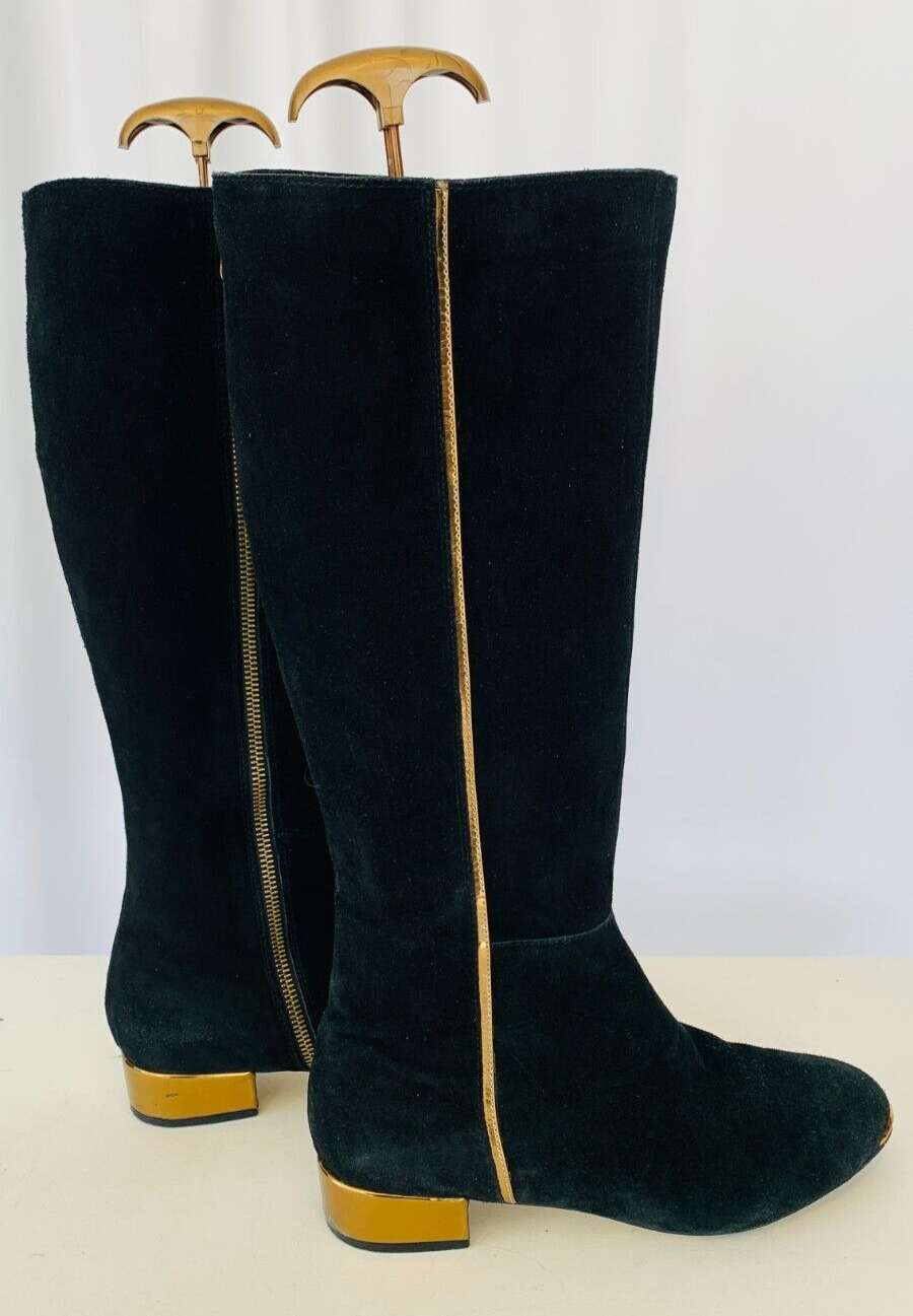 Bottes Femme Hautes En Daim Noir - Taille 9M, Nouveauté Avec Boîte (Antonio Melani)