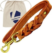 Leather Short Dog Leash 15 Inch - Short Dog Traffic Lead For Large Dogs Training