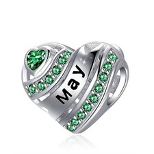 Birthstone Heart Charms for Charms Bracelet-925 Sterling Silver Love Heart Be...