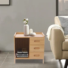 Bamboo Nightstands Organizer Multi-functional Storage Shelf With Pull-out Drawer