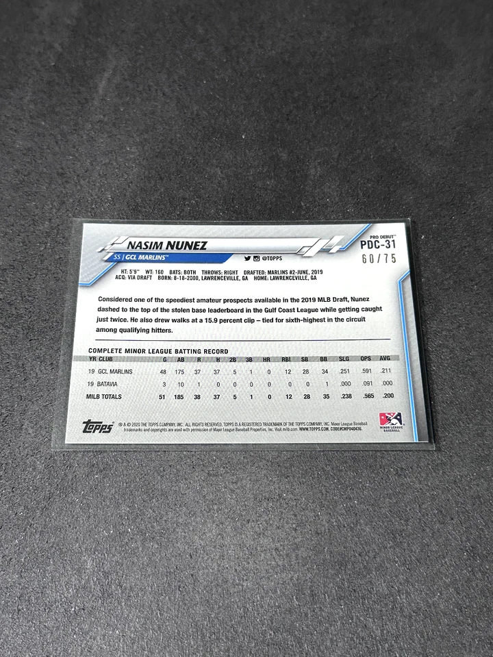 Nasim Nunez 2020 Topps Pro Debut Chrome Gold Refractor 60/75 - Image 2 of 2