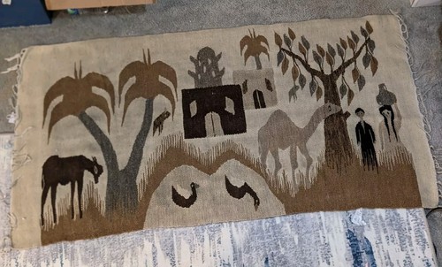Tappeto kilim lana tessuto a mano tessuto piatto SCENA CAMMELLO marroni Egitto tappeto turco vintage - Foto 2 di 12