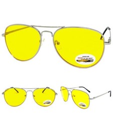 Classic Vintage Retro Style Night Driving Yellow HD Lens SUNGLASSES Silver Frame