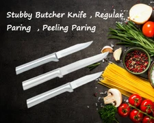 Rada 3 Pc Set Stubby Butcher, Regular Paring, & Peeling Paring (Silver Handle)
