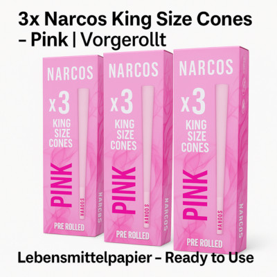 3x NARCOS Cones Pink Edition Display Kegel Zigarettenpapier Drehpapier Set