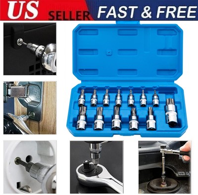 13Pcs Master Torx Socket Set Tamper Proof Security Bits Torx External Star US