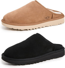 UGG Men's Classic Slip On Slippers Suede Sheepskin Wool, Chestnut, Black 1129290