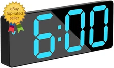 Small Digital Clock, 6.5 Inch LED Display with Light Blue Digits 3 Levels
