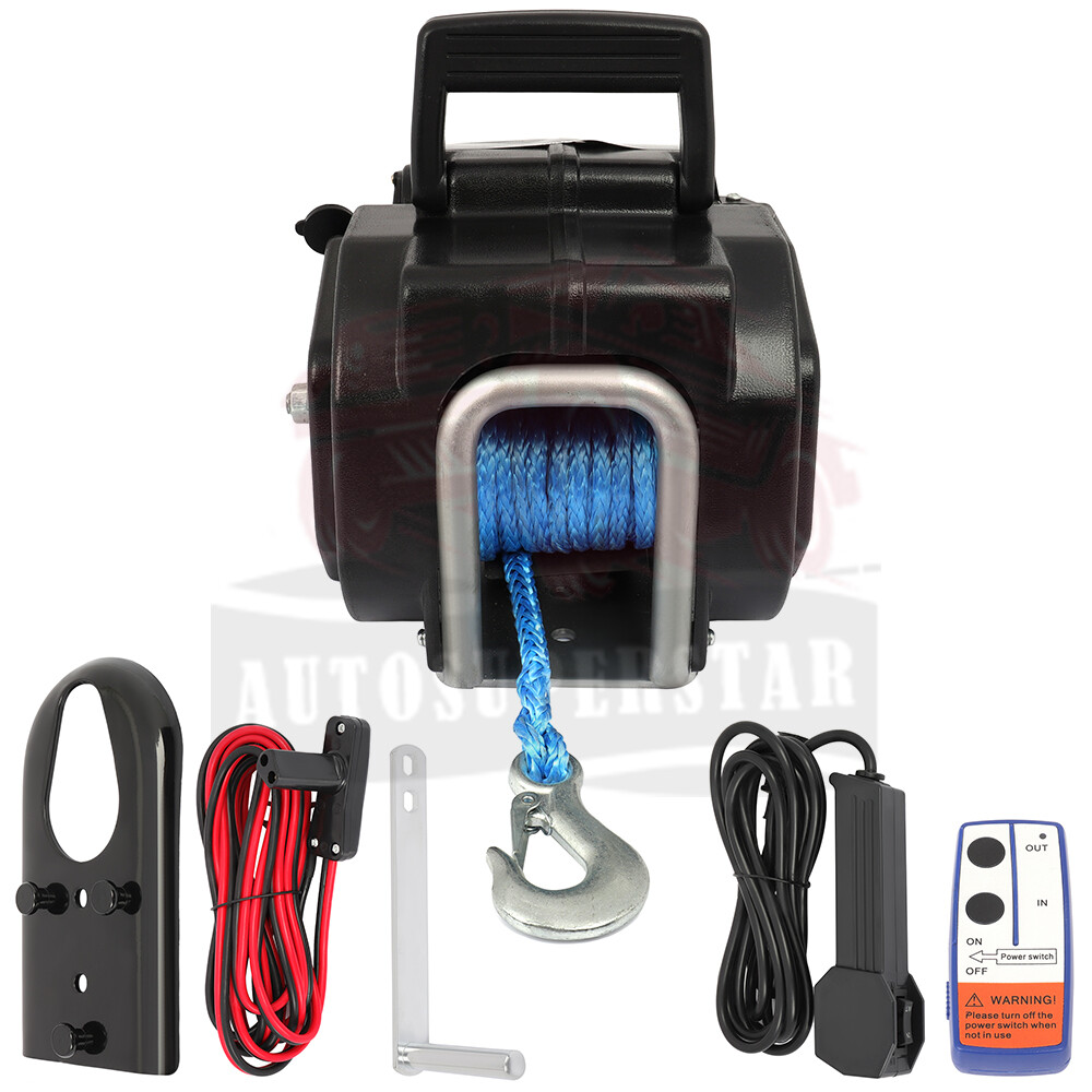 3500LBS 12V Electric Trailer Winch Synthetic Rope Cable 33ft Boat Winch