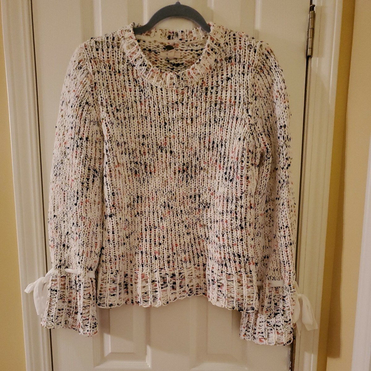 Cupio Womens Ivory Cable Knit 100% Polyester Sweater Sz L Ties At