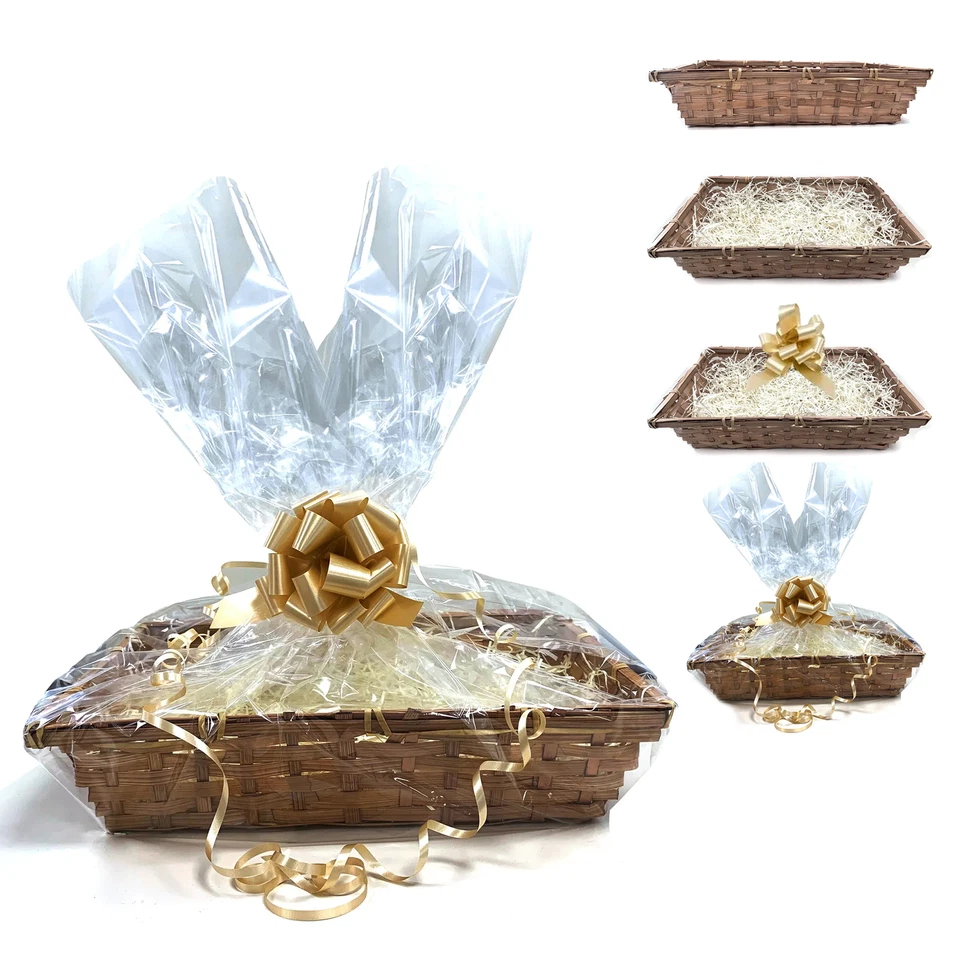 Make Your Own Hamper Wicker Basket Gift Set Box Kit with Shred+Cellophane+Bow - Image 2 of 3