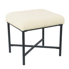Square Metal Ottoman - Cream Faux Sheepskin