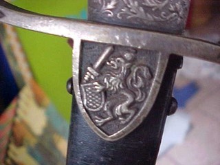 WWI Germany Bavarian Sword w Scabbard "In Treue Fest" Etched Blade 36" Overall