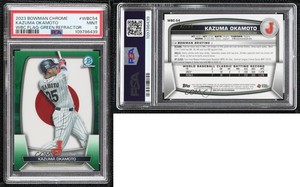 2023 Bowman Chrome WBC Flag Variations Green Refractor /99 Kazuma Okamoto PSA 9