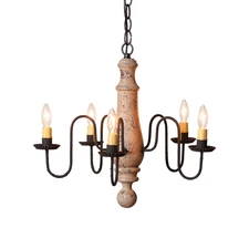 5-Arm Medium Norfolk Chandelier Wood Metal Handmade USA, Hartford Buttermilk