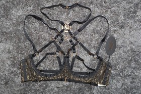 Bordelle Selene Ouvert Open Bra black gold star embroidery NWT S Small