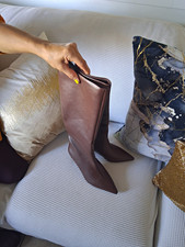 Women s Brown Leather Knee-High Boots Pointed Toe Solid US Size 7