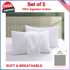 100 Egyptian Cotton Pillow Protectors Set of 2, 600 Thread Count Standard Size