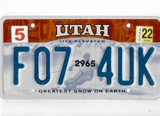 Utah Passenger 2020 License Plate F07 4uk