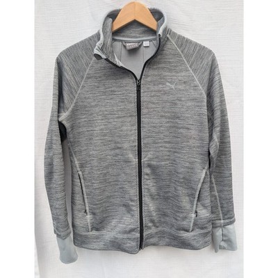 Puma Women's Gray Full Zip Track Jacket Sz Medium Mock neck Thumb Holes