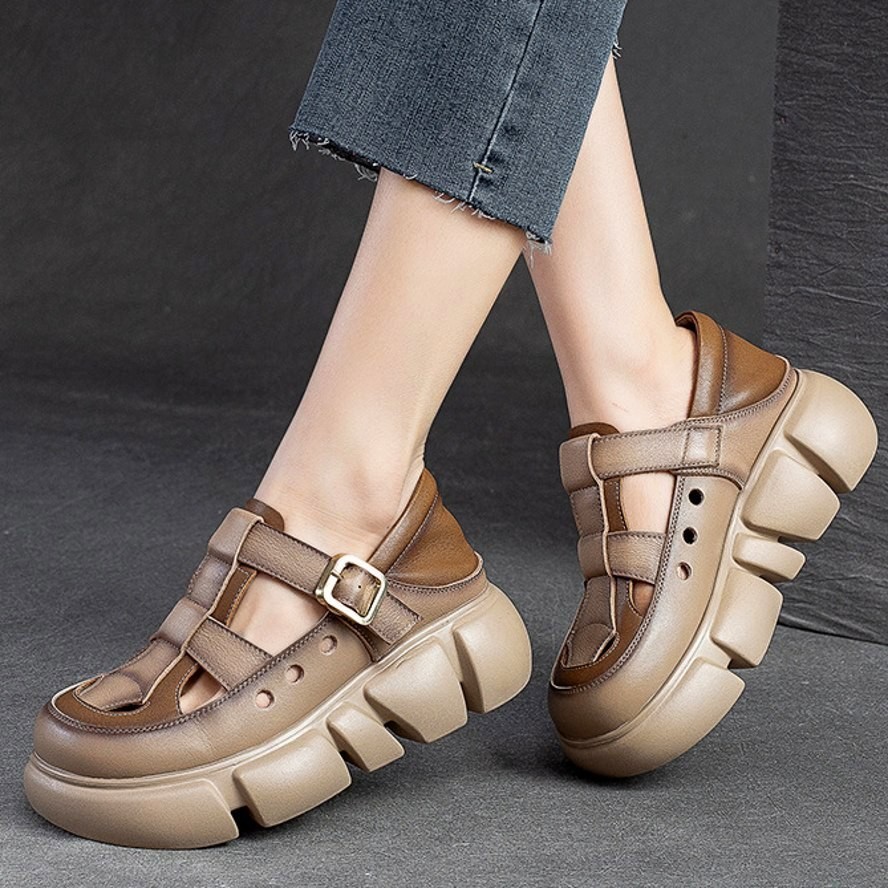 SAOLA Stivaletti donna suola spessa vera pelle plateau sandali creeper comodi