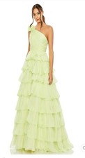 Mac Duggal 67979 Sz 12 One Shoulder Tiered Skirt Chiffon Dress