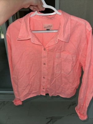 Universal Thread Women's L Coral Long Sleeve Linen Button-Down Shirt