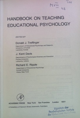 Handbook on Teaching Educational Psychology. Educational Psychology. Treffinger,
