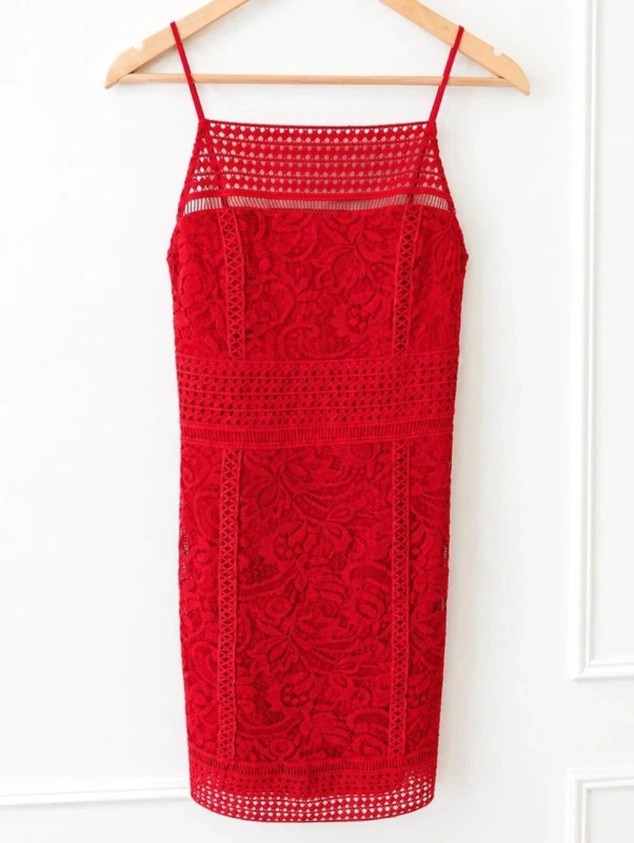 topshop red dress lace TOPSHOP WOMENS RED SLEEVELESS CROCHET LACE TRIM MINI DRESS SIZE 2