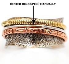 Three Tone Meditation Spinner 925 Sterling Silver Band Ring Sz 7.5