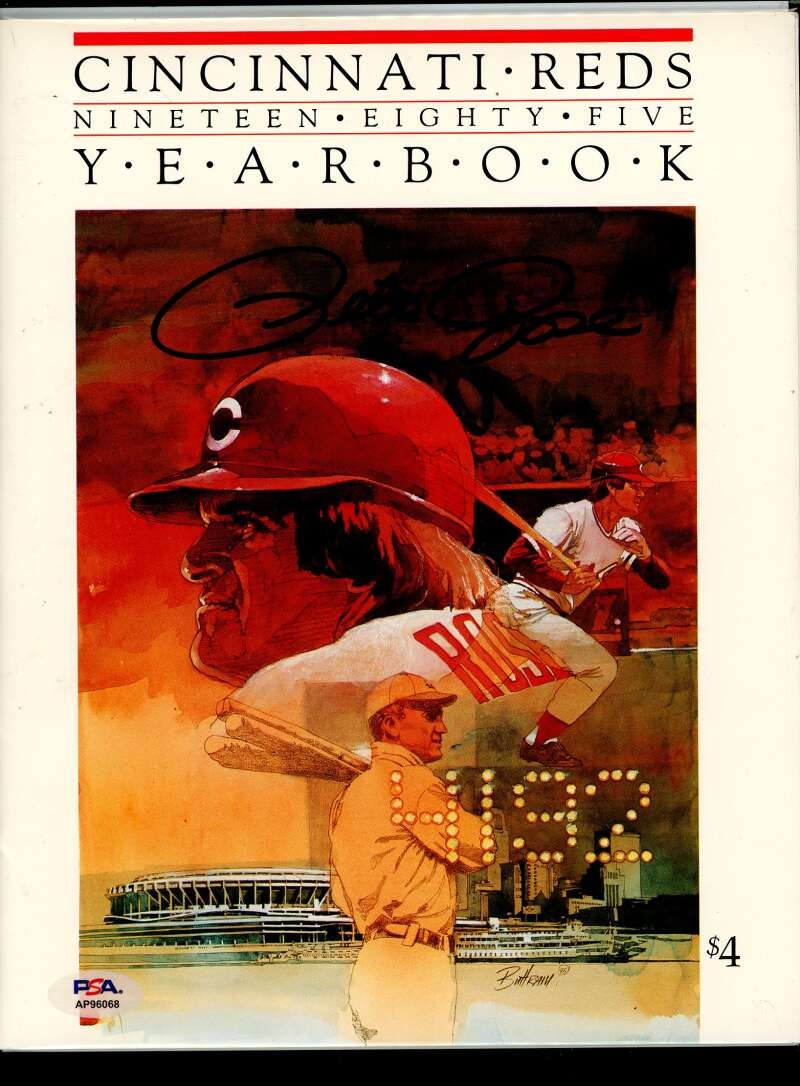 Pete Rose PSA DNA Signed 1985 Cincinnati Yearbook With Cards Inside Autograph