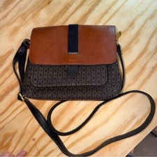Fossil Brown Logo Jacquard Crossbody Bag Leat...