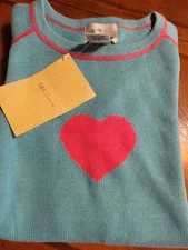The Quacker Factory Baby Blue Pink Heart Knit Short Sleeved Sweater Size 1X