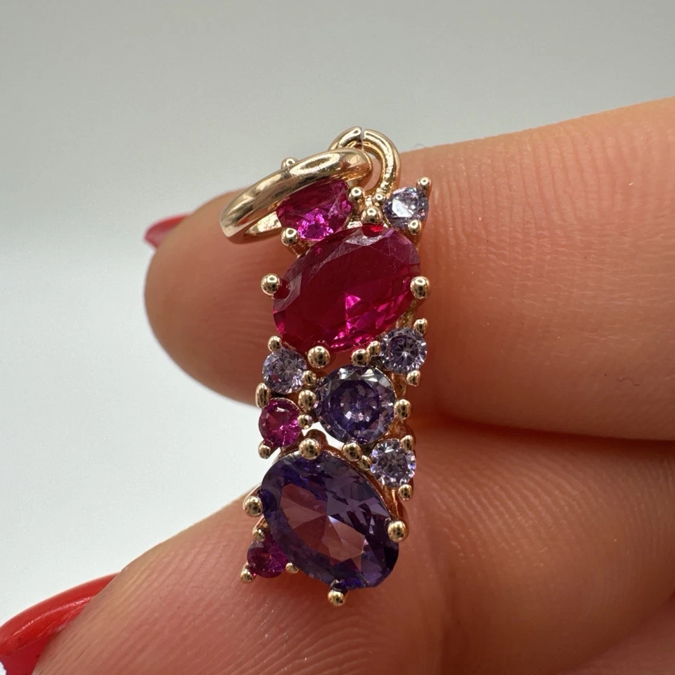 Colgante de oro laminado de 14 quilates Rubelita Amatista Cluster Colgante con sello 585RG Foto 3 de 4